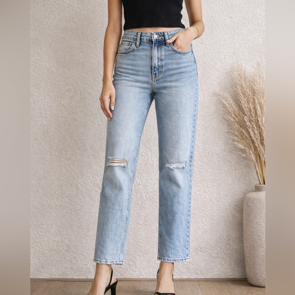 Hidden Los Angeles High Rise Straight Jeans Distressed Light Wash size 24
